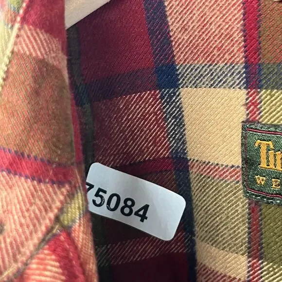 TIMBERLAND Shirt Mens XS Heavy Brushed Flannel Plaid Lumberjack Button Up Red - Picture 16 of 16